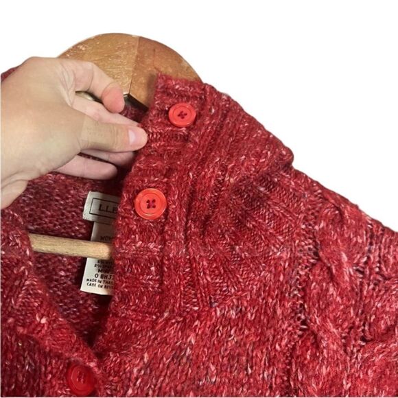 L.L. Bean red wool blend button cardigan - Picture 3 of 11